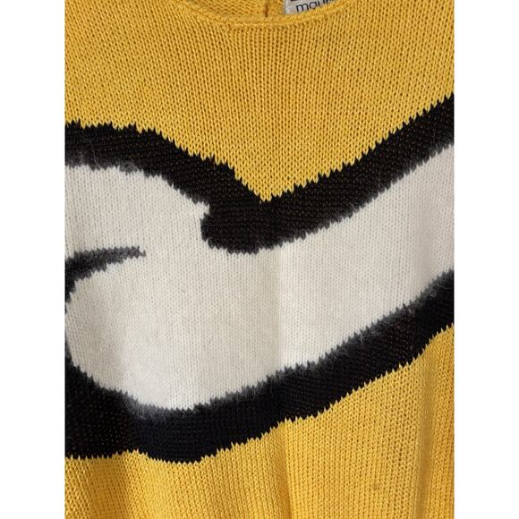 Vtg Maurada Sweater Large Knit Yellow Crew Retro Cardigan Pullon - Picture 5 of 13